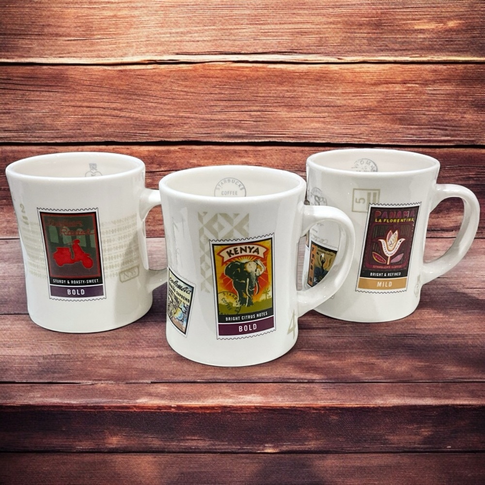 2002 STARBUCKS Coffee Barista Mug Air Mail Stamps Kenya, Panama, Italian Roasts - Picture 12 of 13